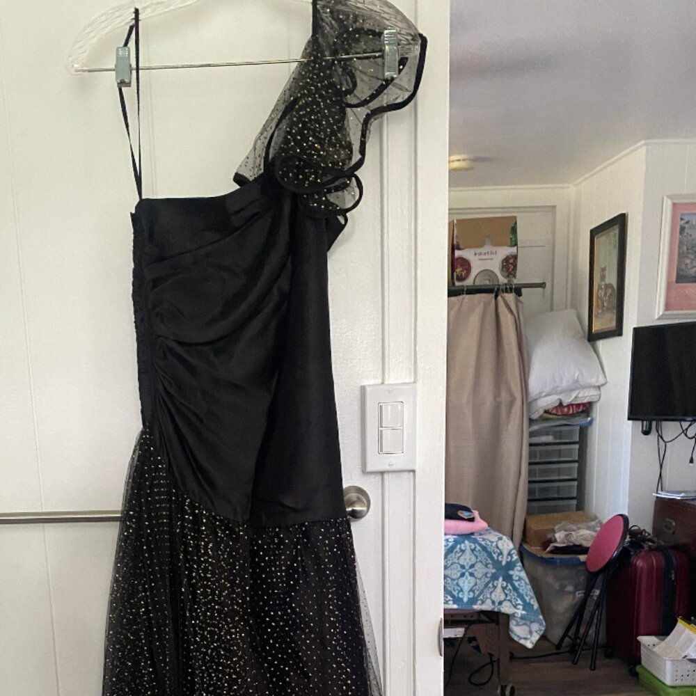 1980s Vintage LA GLO Gold Rhinestones and Formal Dress Cocktail 7/8
